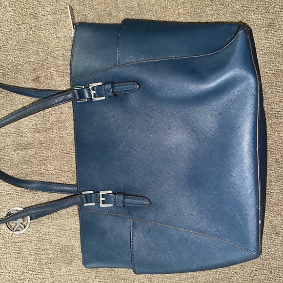 Michael Kors Blue Structured Tote with Silver Accents - Picture 2 of 3